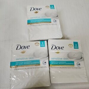 Dove Sensitive Skin Bar Soap 3 Bars Fragrance Free Hypoallergenic‎ Lot of 3